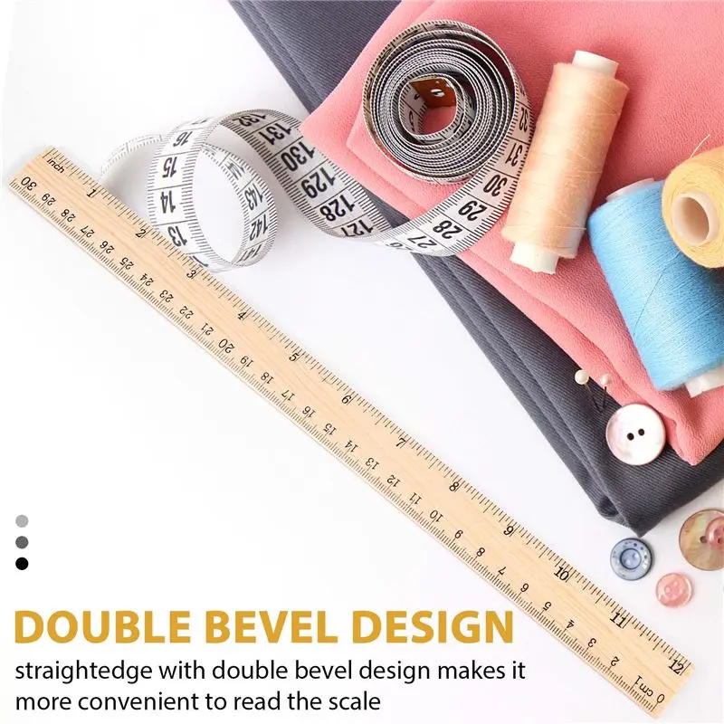 12 X Wood Ruler Student Rulers Wooden School Rulers Office Ruler Measuring Ruler, 2 Scale (12 Inch And 30 Cm)