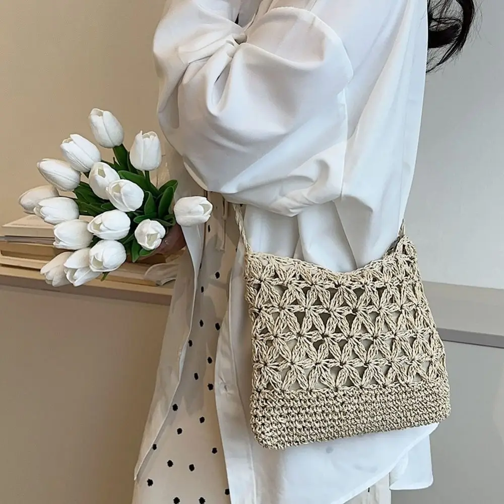 Woven Bags Handmade Knitted Straw Handbags Fashion Hollow Messenger Bags Bohemia Beach Shoulder Crossbody Bag