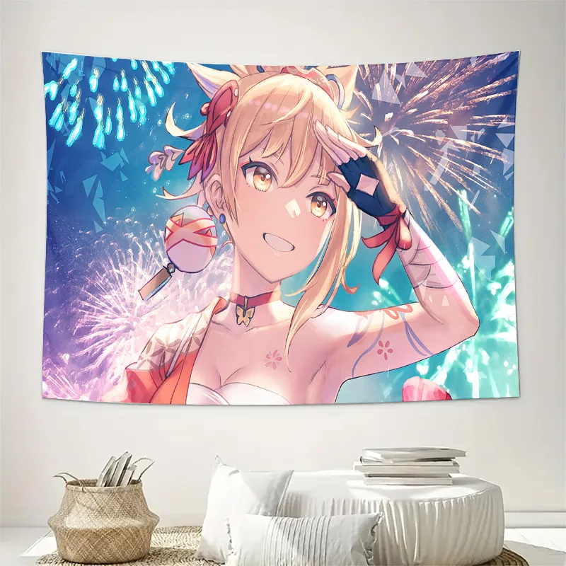 Anime Girl With Fox Ears Wall Tapestry Machine Washable All Season Decor Print Cute Cartoon Art Design Home Elevate Your Space
