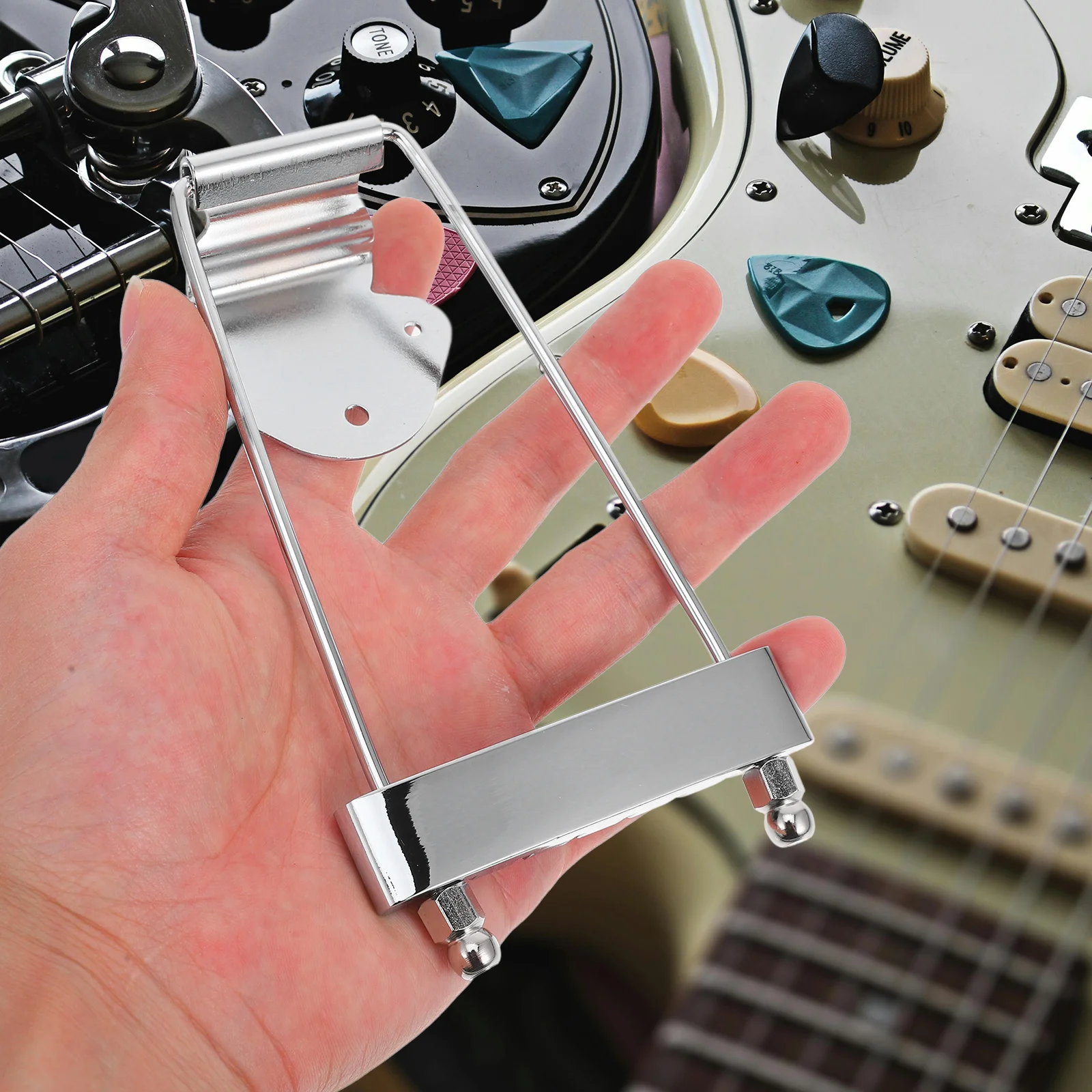 

Silver Zinc Alloy Tailpiece For 6 String Guitar Bass Replacement No Screws Included Guitar Parts