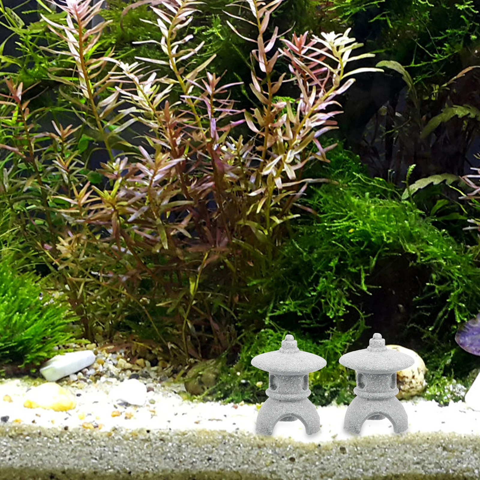 

2Pcs Mini Round Stone Lantern Pagoda Statue Durable Sandstone Mini Garden Decor Micro Landscape Pavilion Ornament