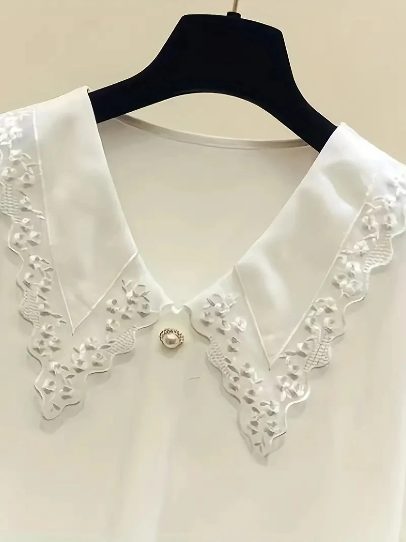 Korean-Style Cute Blouse Summer Spring Fashion Casual Solid Women Cardigan Short Sleeve Lace Collar Elegant Ladies Clothes