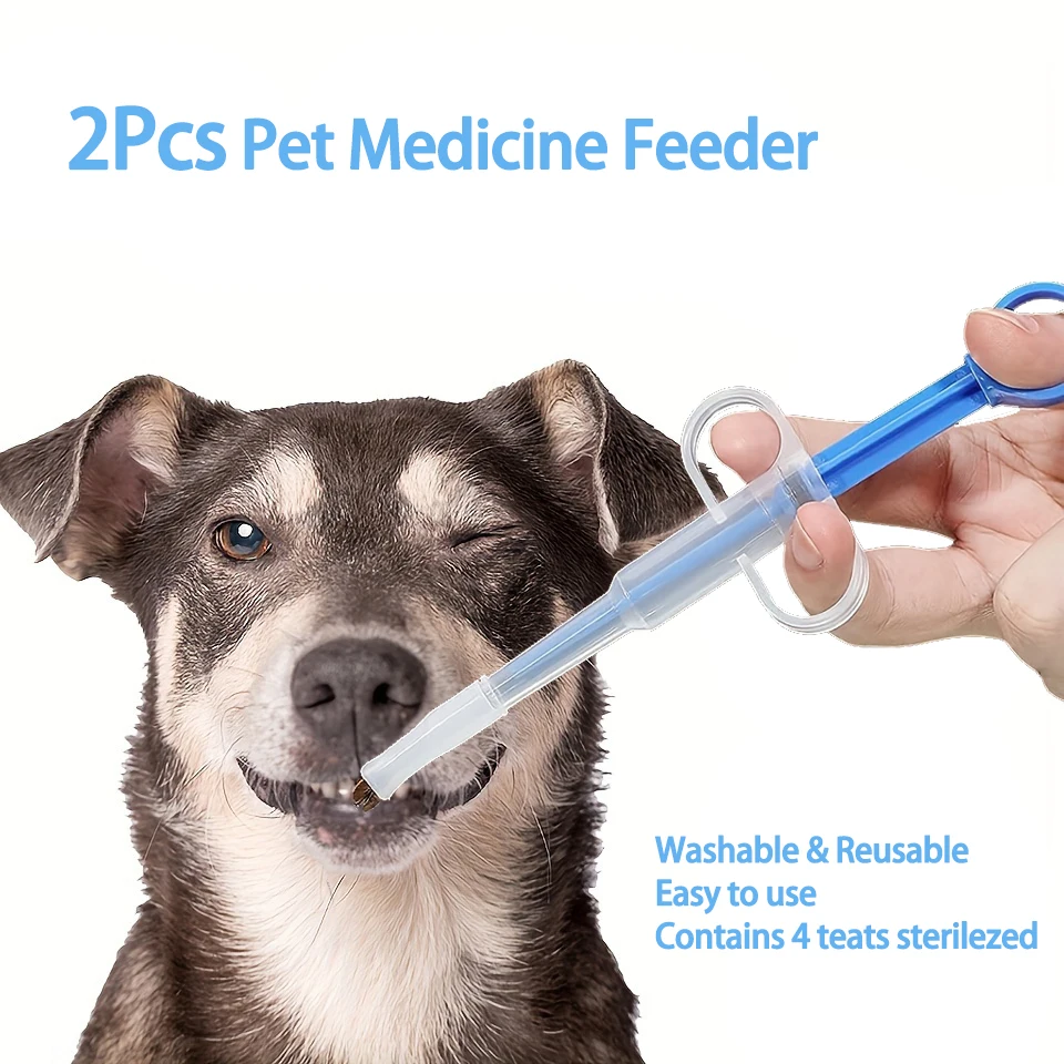 

2Pcs Pet Medicine Feeder, Silicone Syringe Cat Dog Puppy Pill Dispenser Suit with Soft Tips, Pet Cat Dog Puppy Pill Control Rods