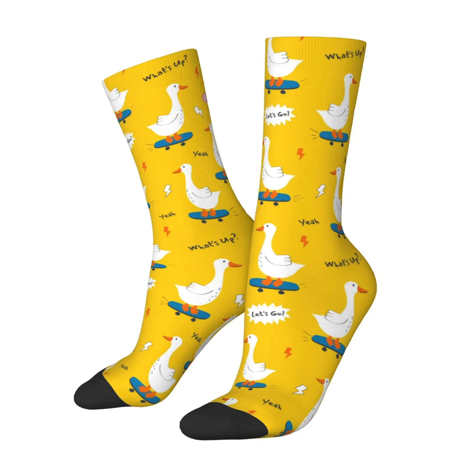

Interesting Duck Skateboarding Cartoon Pattern Unisex Socks Vintage Style Funny Socks Gifts For Women Mens Novelty Crew Socks