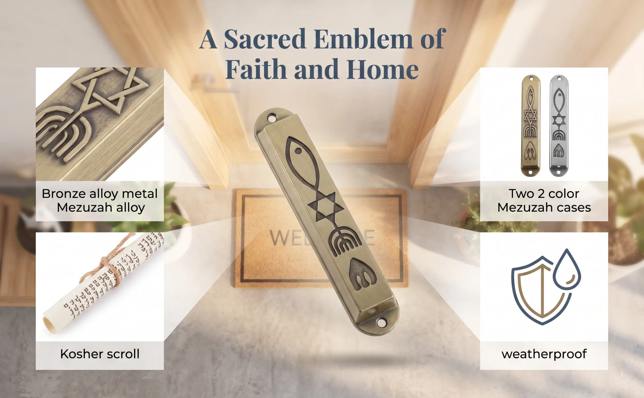 2Sets Jewish Door Mezuzah Case Metal Alloy Hand Carved Scroll Blessing Housewarming Hanukkah Home Decor
