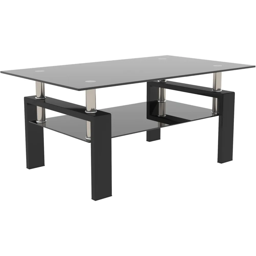 

Tempered Glass Coffee Table for Living Room Furniture (All Black)