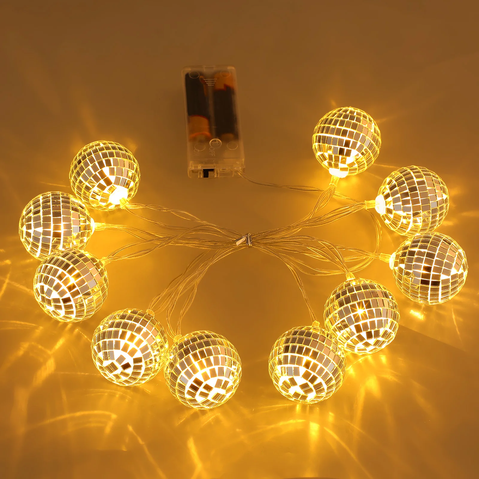 

1Set Glass Mirror Disco Ball String Light LED Decorative Hanging Light for Indoor Outdoor Party Festival Camping Tent