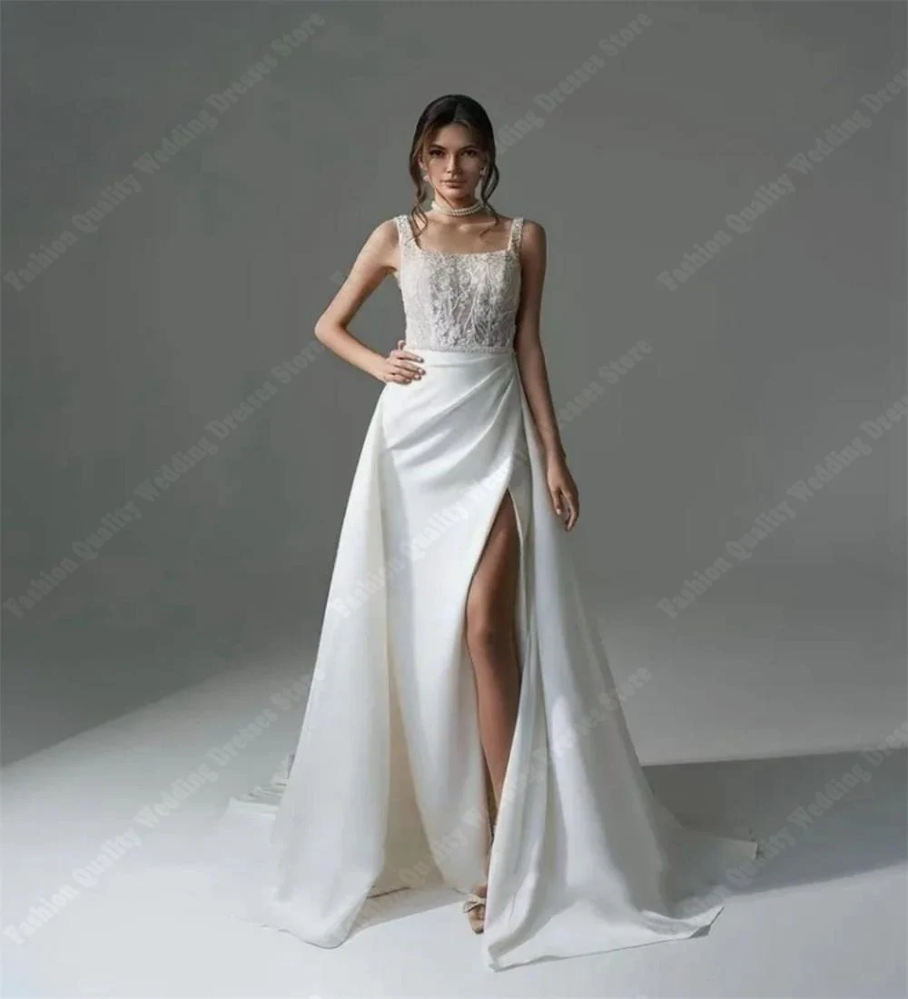 Zarte Satin Frauen Brautkleider sexy ärmellose Brautkleider neue Luxus flauschige Wisch länge Meerjungfrau Dame Vestido de Novia