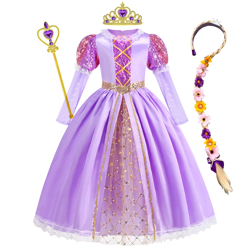 ديزني الأميرة رابونزيل للفتيات زي فيلم متشابكة الاطفال تأثيري كرنفال حفلة فستان عيد الميلاد عيد الميلاد 2-10Yrs #4