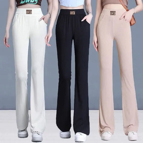 High Waist Wide Leg Pants Women's Summer New Style Ice Silk Micro Flared Trousers Casual Drapey Small Size Friendly Pants