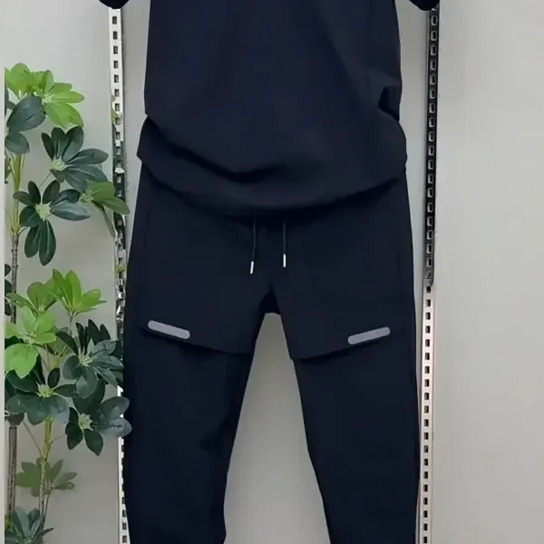 

Men's 2pcs Streetwear Tracksuit, Moisture-Wicking Half-Zip Top & Ribbed Cuff Joggers, Casual Gym Workout Outfit for Spring/Summe