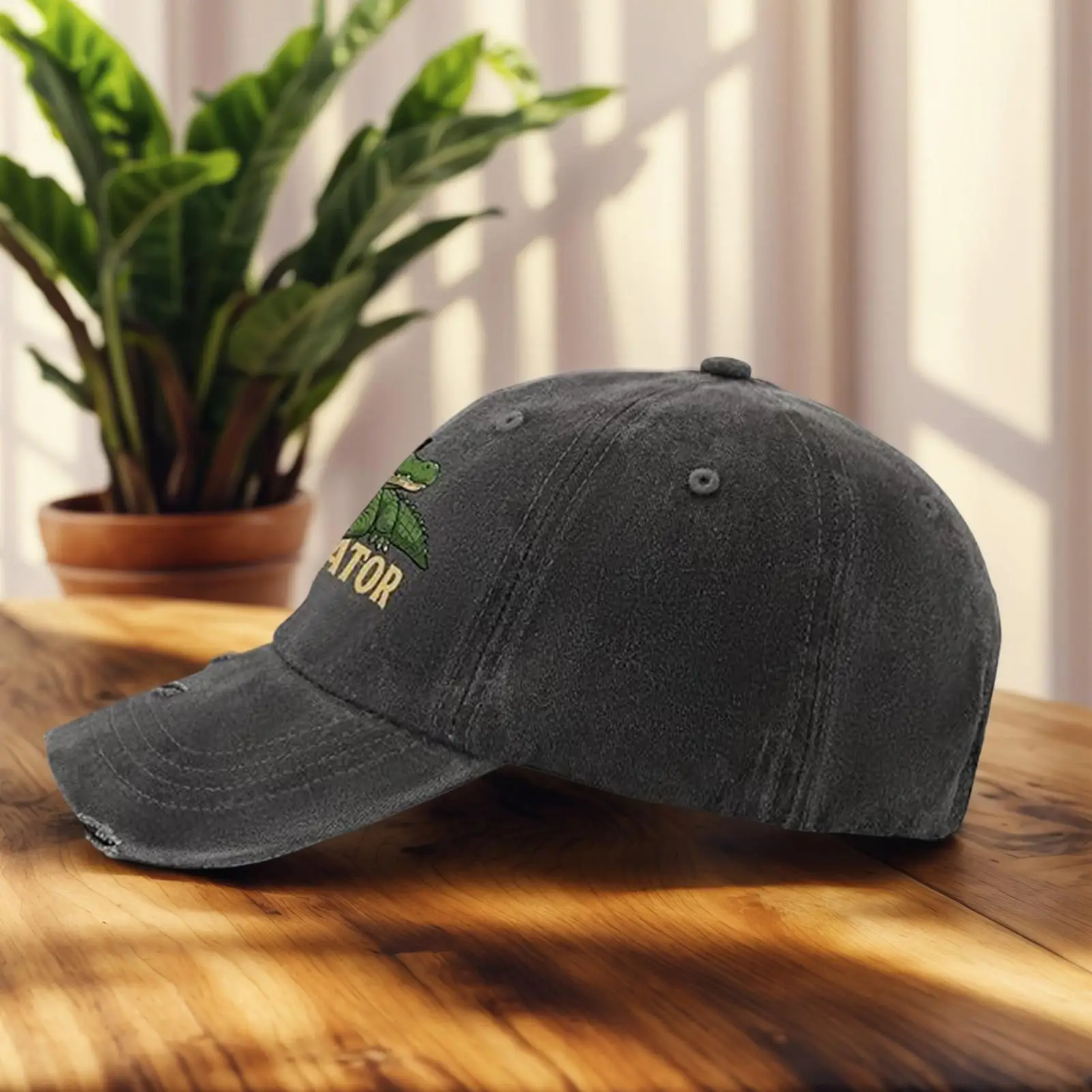 Baseball Hat Men's Hat With Alligator Design Breathable Sun Protection Adjustable Headwear Vintage Style For Hiking Running