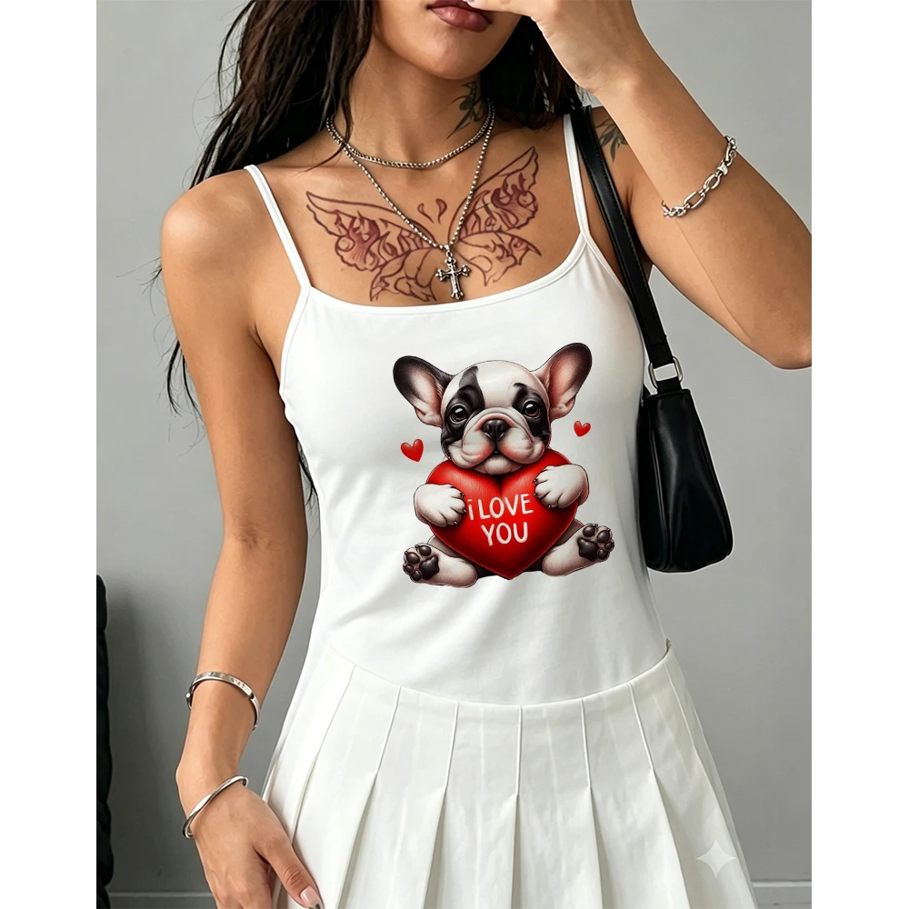 Funny Dog I Love You Letter Graphic Printed Sleeveless Vest Women Casual Summer Camisole Top Harajuku Holiday Tank Top