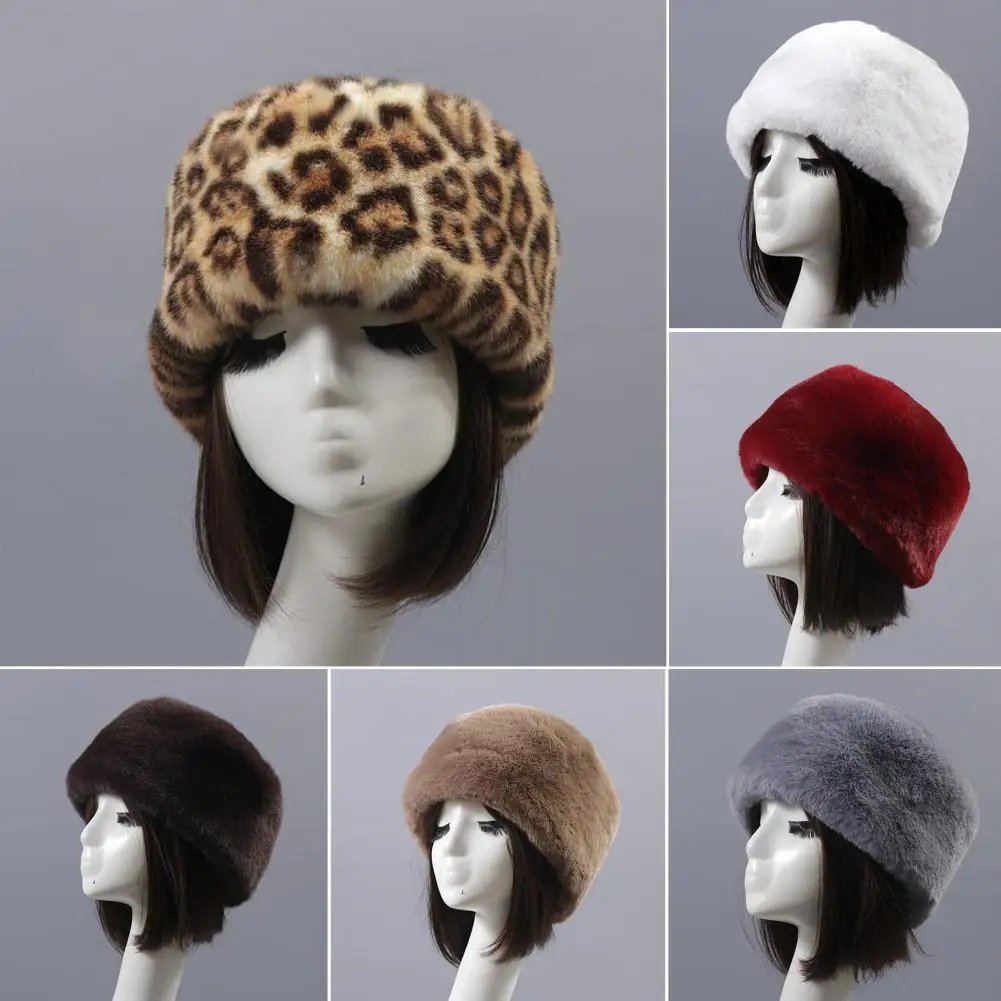 Beanie Flat Top Windproof Brimless Russian Style Women Thick Fluffy Faux Fur Winter Hat For Daily Life Chapéu