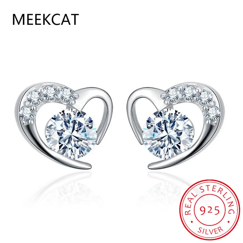 1CT Moissanite Earrings Heart Created Diamond Stone Genuine 925 Silver Women Elegant Luxury Tiny CZ Paved Studs Jewelry Gift