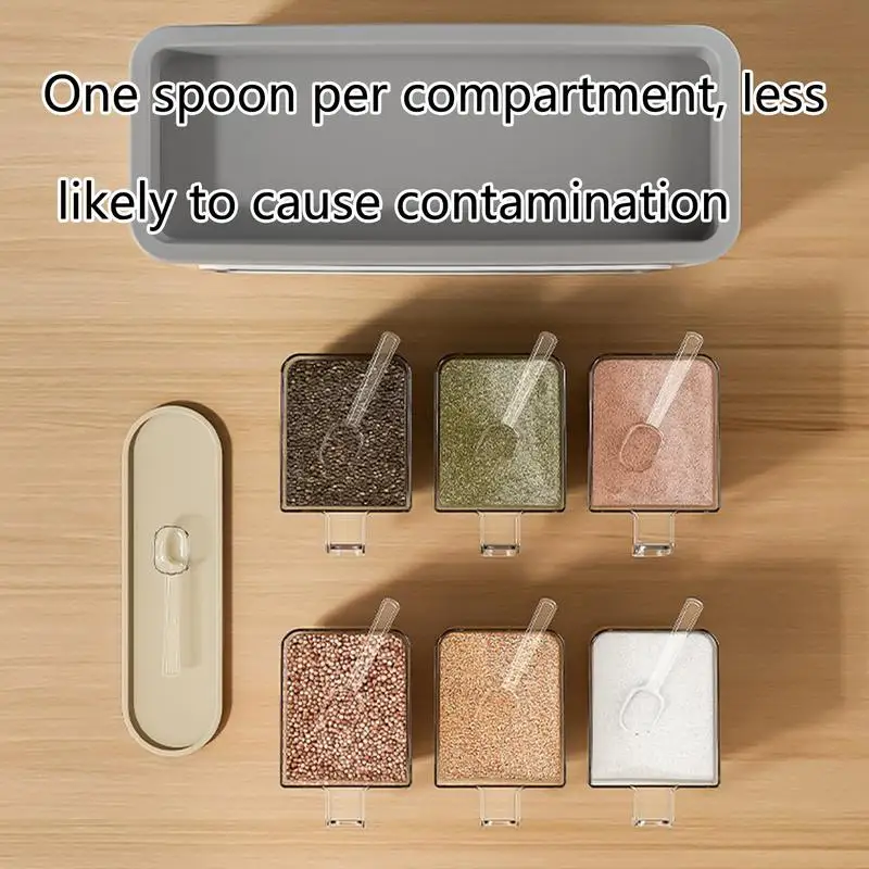 Seasoning Racks With 6 Compartment No-Drill Household Case Transparent Condiment Jar with Spoon and Lid for Salt Pepper Paprika
