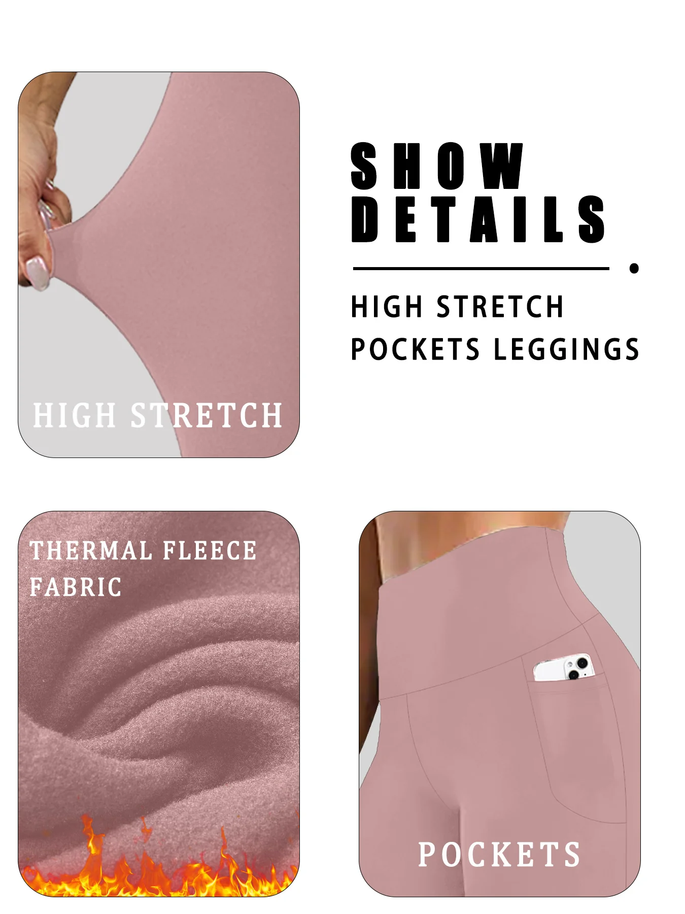 Women's Fleece Lined Winter Leggings with Pockets - High Waisted Thermal Tummy Control Thick Warm Tights for Workout Running