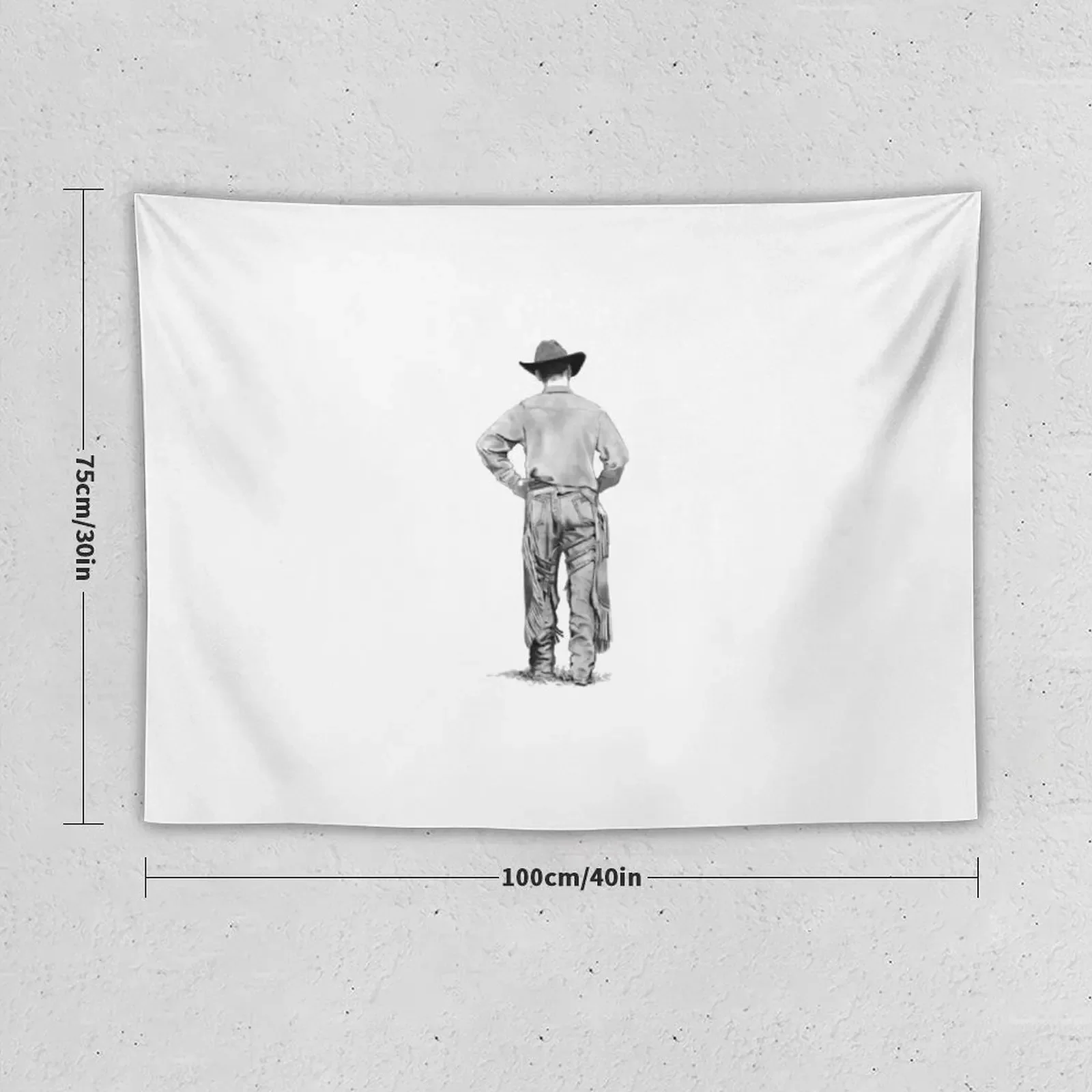 Cowboy Walking, Chaps, Rodeo, Working Cowboy, Pencil Drawing, Realism Art Tapestry Bedroom Deco House Decorations Tapestry