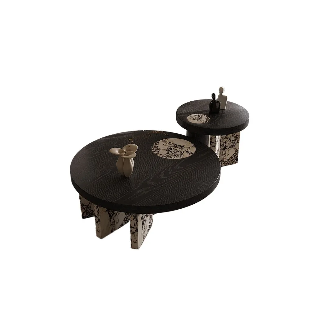 

Light luxury high-end high and low coffee table combination, Italian minimalist rock slab round coffee table