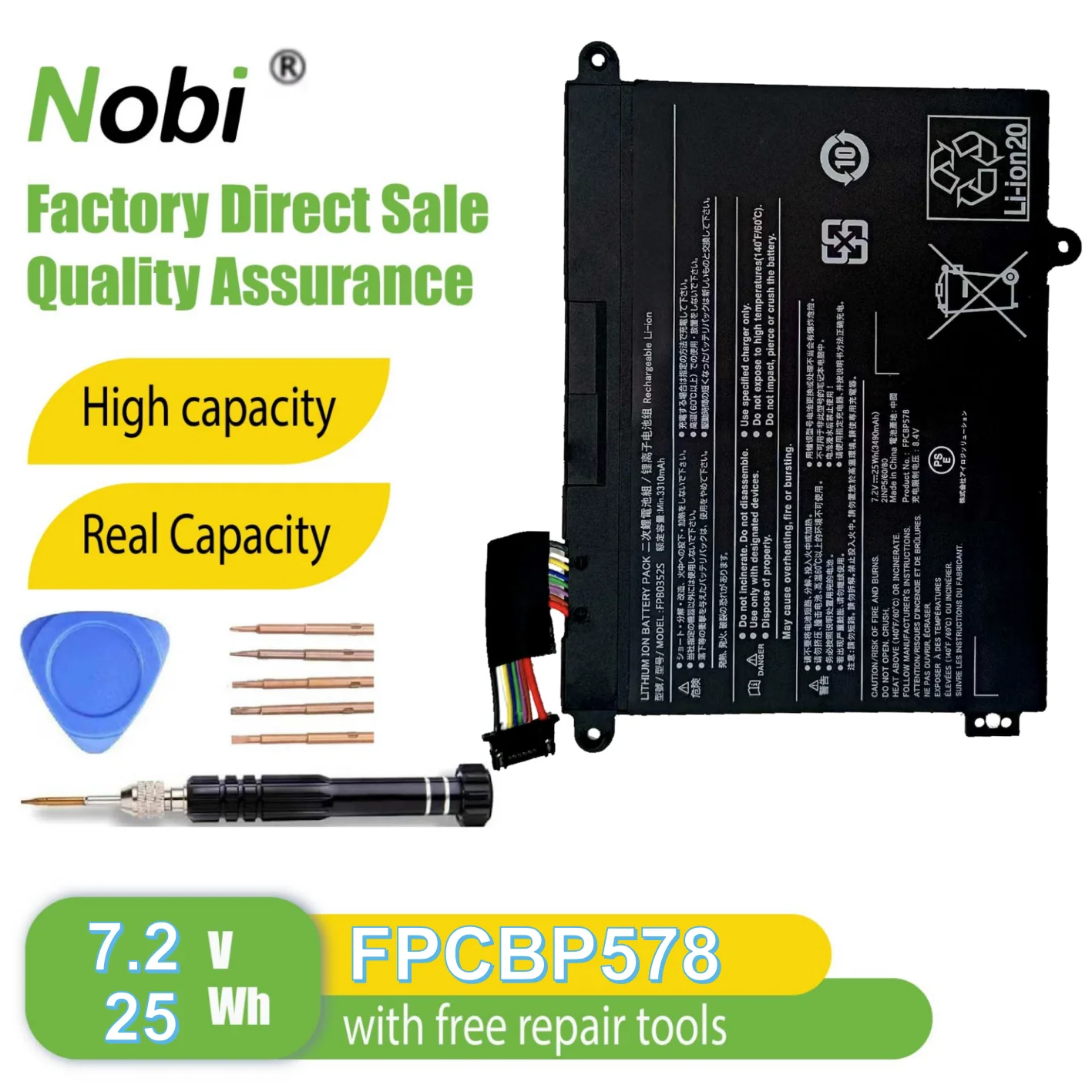

Nobi FPB0352S FPCBP578 battery for UH-X 2021 FPC02514LK 4ZR1F38031 9U13A2 Series （25Wh-7.2V)