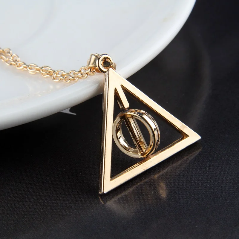 Triangle Necklace The Deathly Hallows Pendant Action Toy FiguresMovie Trendy Jewelry Chain Women Men Accessary Choker Collares