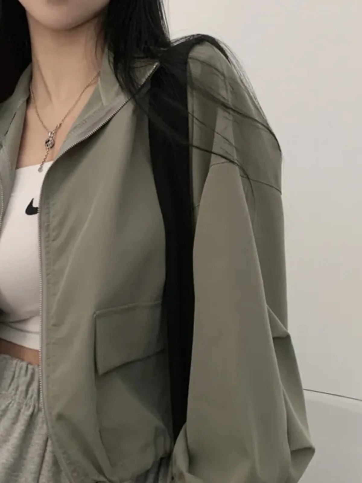 

Women's Chic Retro Workwear ort Jaet 2023 New Sle Dstring Sun Protection irt Casual Baseball Coat Outerwear