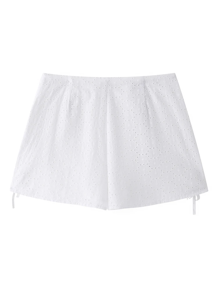 KAOPU ZA Women with tie contrast embroidery flared blouse or high-waist side vents bermuda shorts two pieces sets mujer