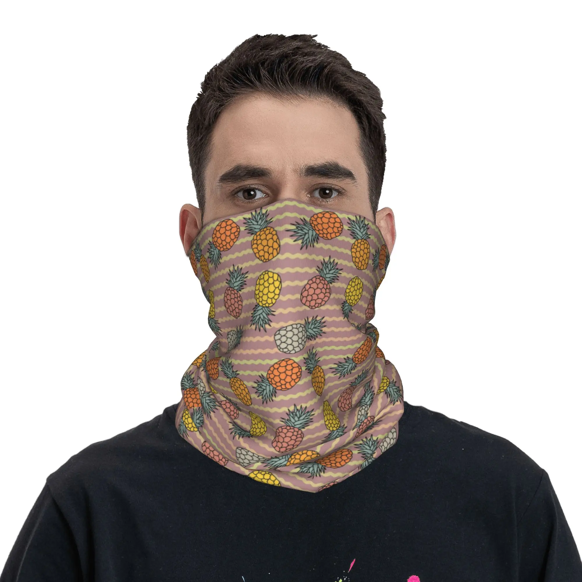 Pineapple Fruit Pattern Sunset Colors Bandana Neck Gaiter Printed Wrap Mask Scarf Face Mask Cycling Unisex Adult Windproof