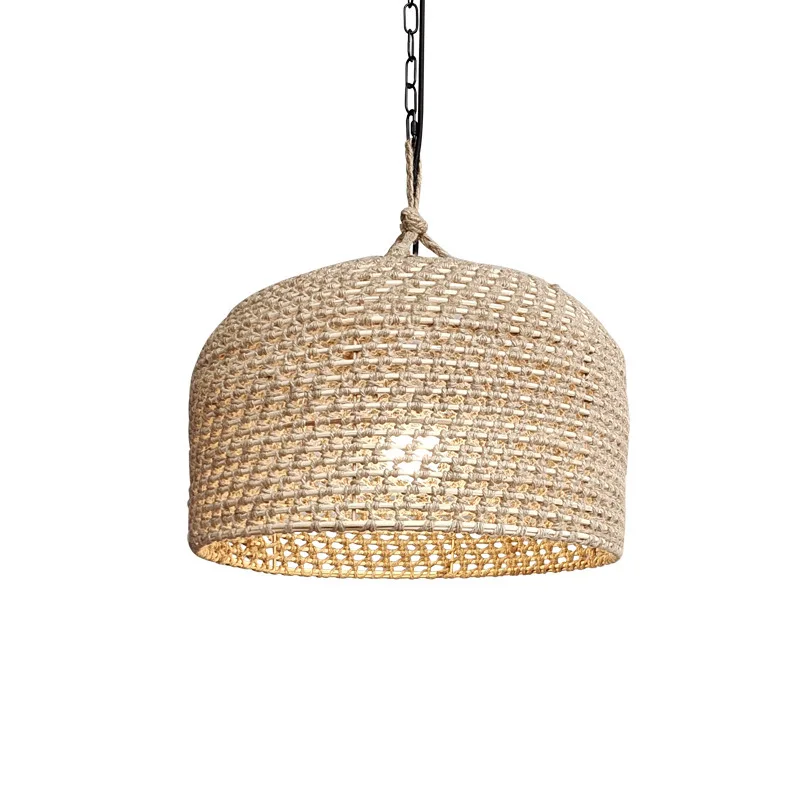 Oriental Hemp Rope Semi Circular Pendant Light Rattan Art Hand Woven Lamp Fixture for Living Room Bedroom Dining E27 Chandeliers