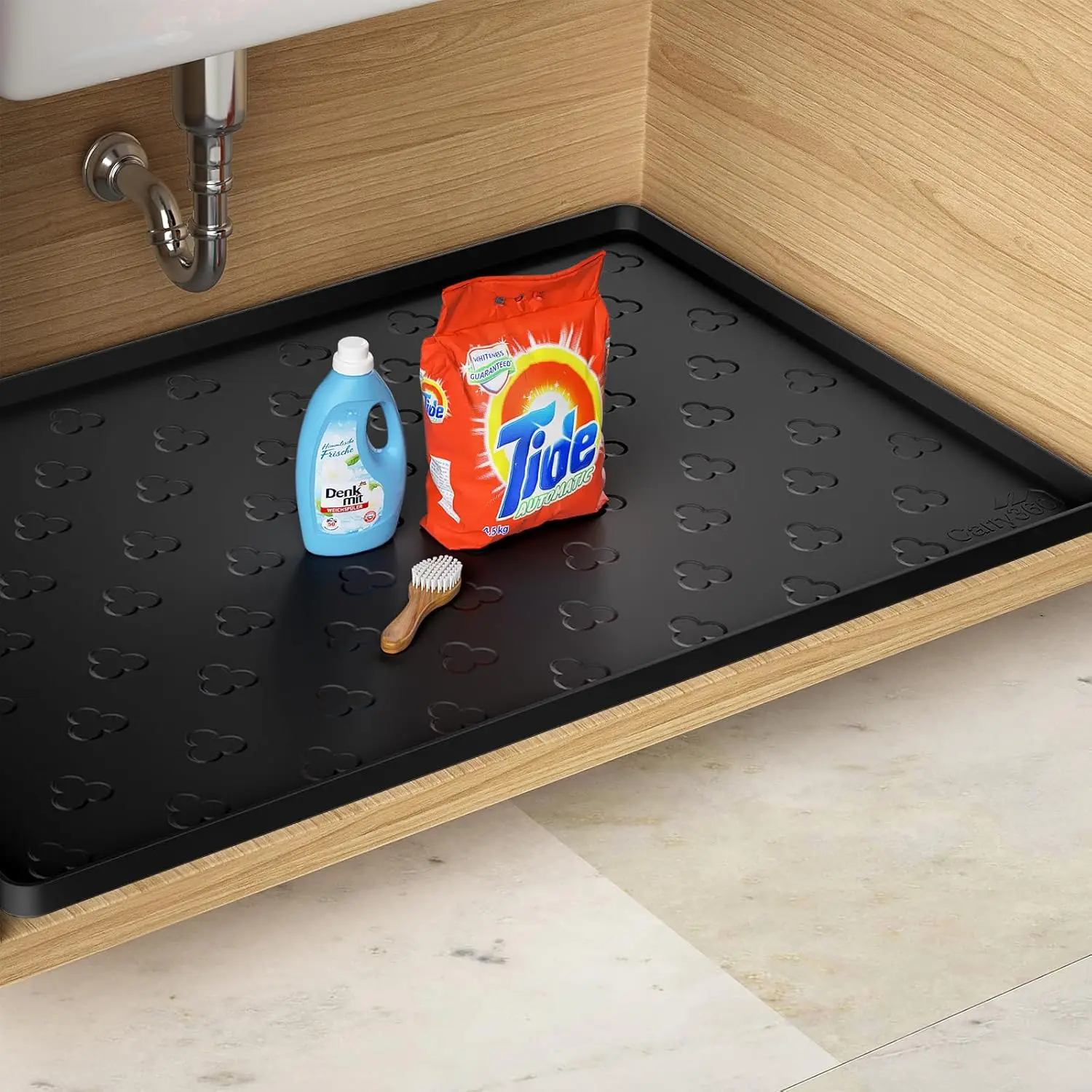 

34x22 Waterproof Under Sink Mat for Kitchen & Bathroom, Flexible Silicone Liner, Leak & Spill Protection, Black