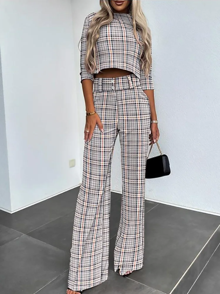 Printed Stripe Elegant Women Top Pants Set Female Slim Blouse And Pants Two Piece Set Casual Long Pants Summer New Matching Suit