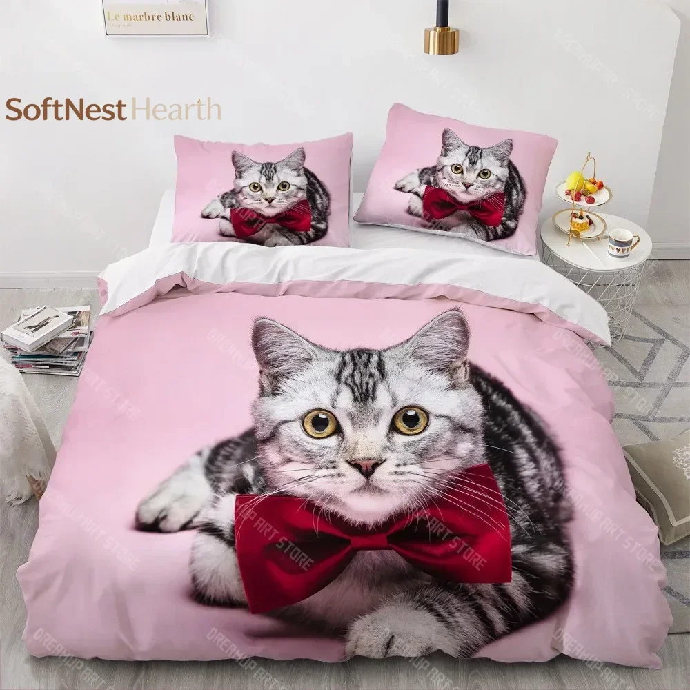 2026 2_3-piece Set Of Cute White Black Cat Pattern Print Comfortable Bedding Set With Pillowcase Skin-friendly, Warm, Multi-size