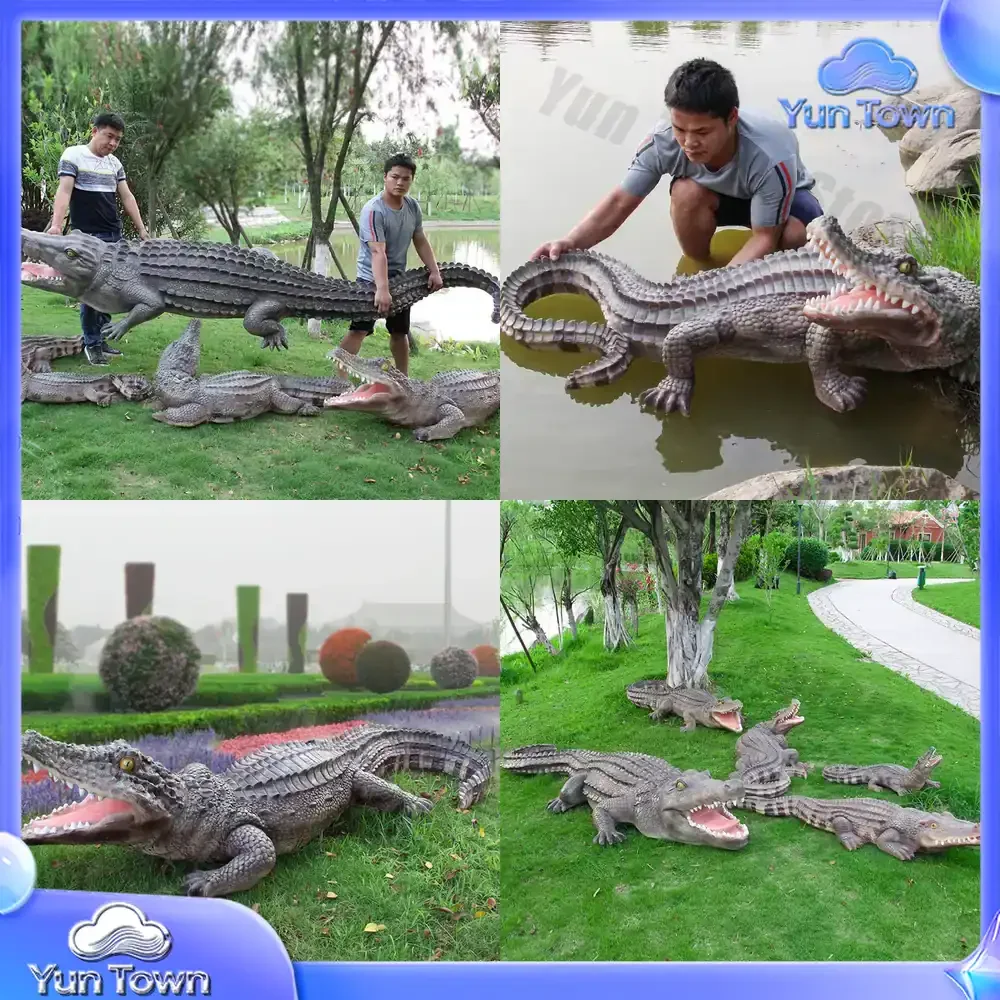Animal crocodile ornament fiberglass sculpture flower garden pool zoo courtyard decoration outdoor realistic outdoor