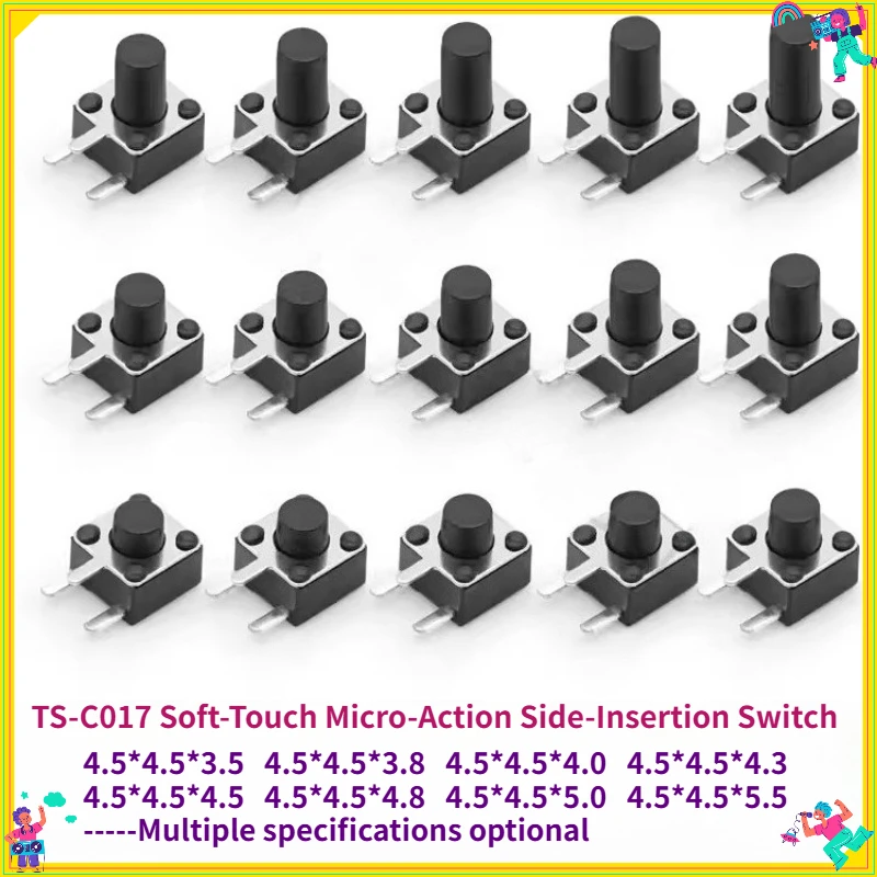 50PCS   Light Touch Micro Switch Button Small Electromagnetic Oven 4 Pin Vertical 4.5x4.5mm Patch Panel - Durable Key Switch