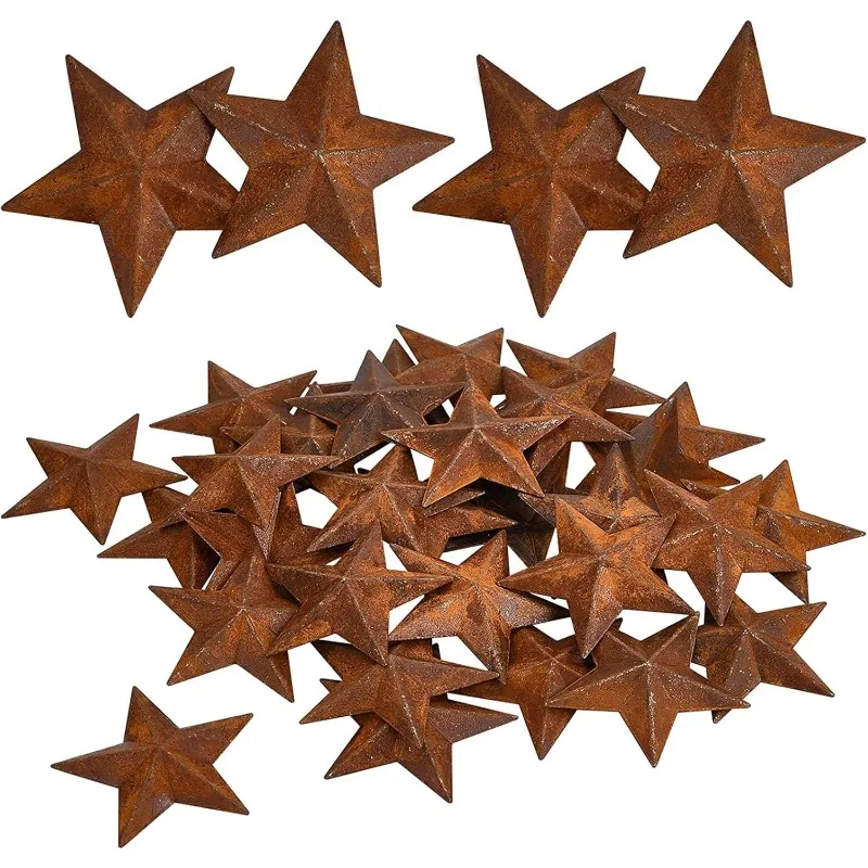 30PCS 1 Inch Metal Rusty Barn Star Antique Primitives Rustic Country Tin Steel Stars Crafts Ornaments Accents Decor 3D Tin