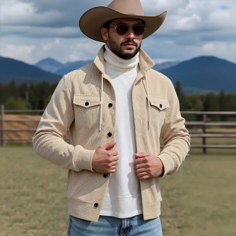 New Corduroy Jacket Lapel American Retro Multi-pocket Work Pocket Single Breasted Buckle Jacket