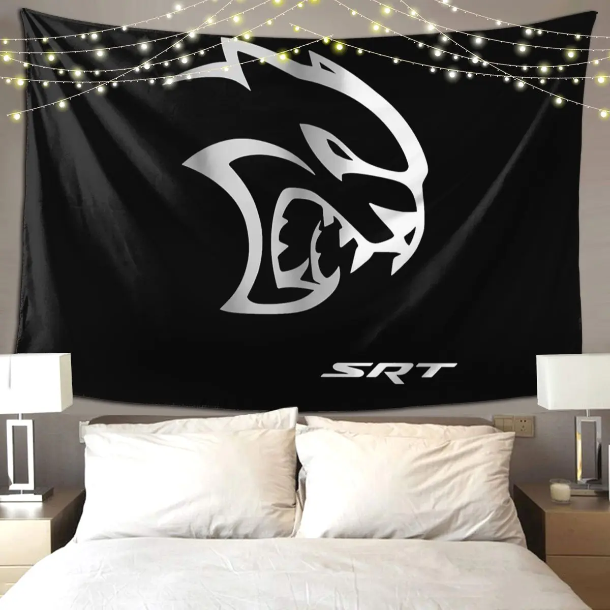 SRT Hellcat Demon Dodge Challenger Car Racing Tapestry Funny Wall Hanging Aesthetic Home Decoration Tapestries for Bedroom