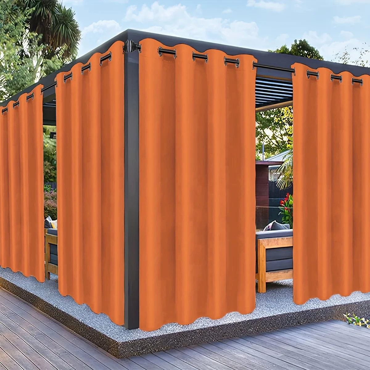 

4 Panels Outdoor Curtains for Patio Waterproof, Privacy Protection & Light Filtering Curtains Grommet Top Outside Curtains for Porch, Gazebo, Pergola, Backyard Decor And Privacy