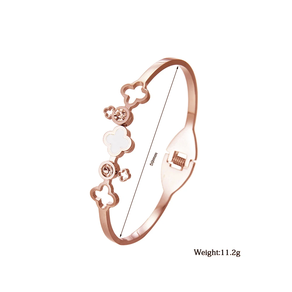 Fashion Classic Four-Leaf Clover Stainless Steel Charm Bracelets Rose Gold Color Bangles Women Jewelry for Birthday Gifts