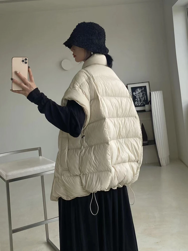 Basic Women Gray 90% white duck down jacket Turtleneck Sleeveless vest Fall winter Oversize waistcoat Warm 2024 INEKO 3O310