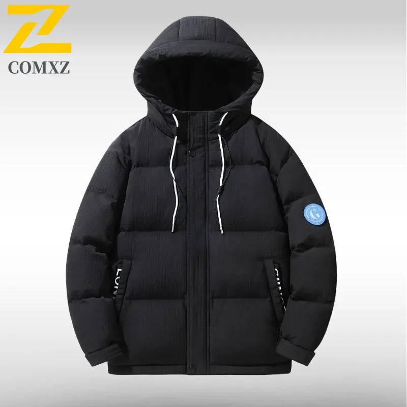 COMXZ Men Winter Jacket Solid Color Thickened Warm Trendy Style Ski Trip Snow Adventure Puffer Jacket High Quality Padding Coat