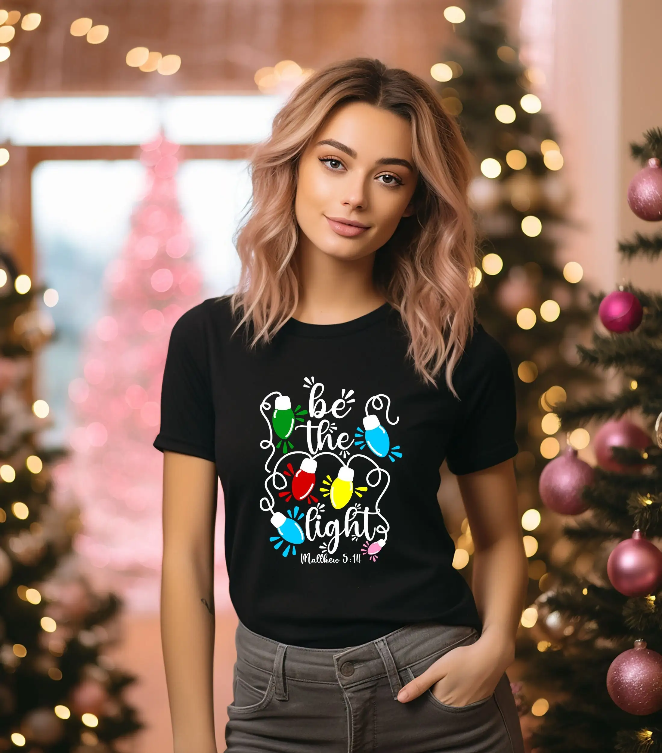 Be The Light T Shirt Christian Holiday New Year Christmas Family Jesus Faith Outfit