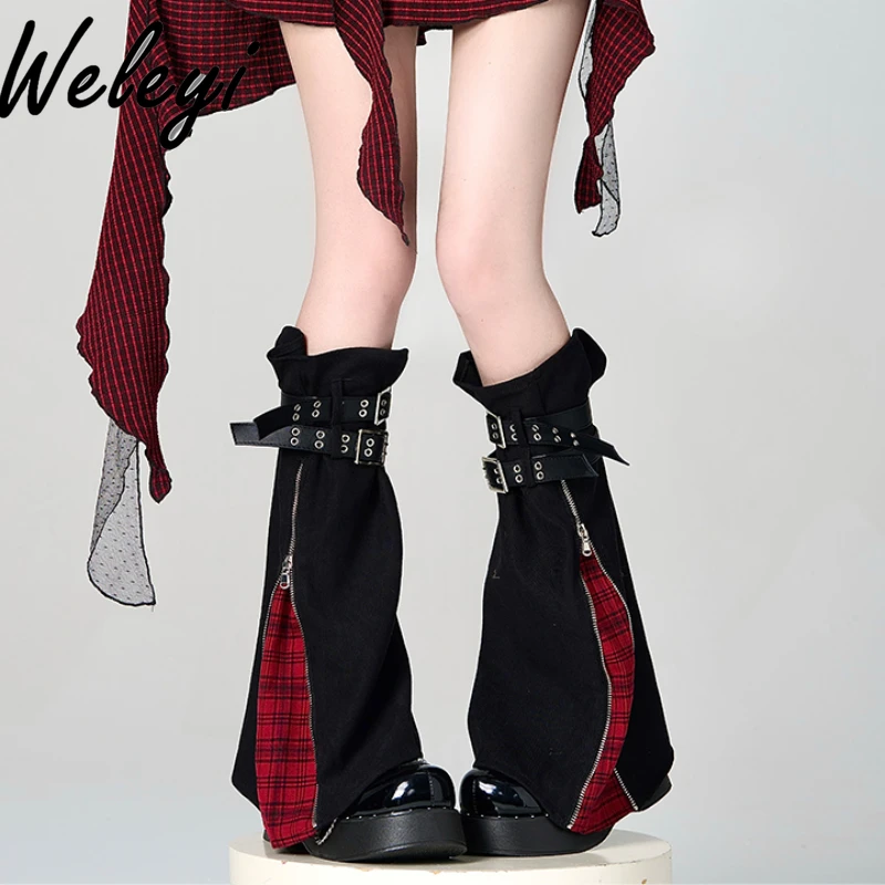 Jirai Kei Accessories Woman Y2k Punk Wide-leg Zipper Pile Cowboy Hottie Subculture Jk Belt Leg Boots Knee High Boots Leg Warmers