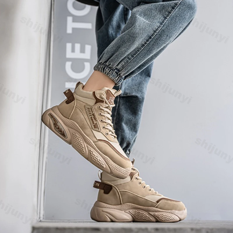 

Men's High Top Shoes 2025 Autumn New Outdoor Non Slip Comfortable Platform Sneakers Fashion Lace Up Height Increase Casual Shoes