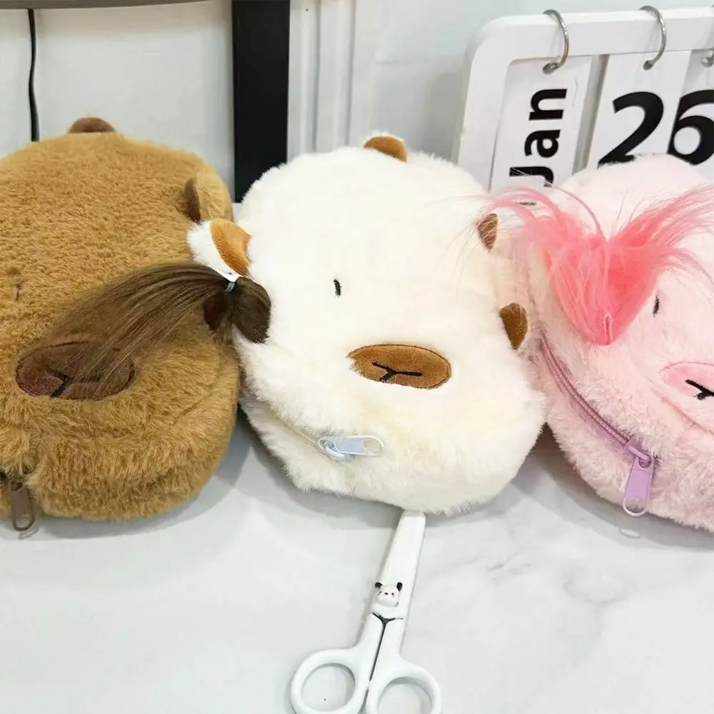 Funny Pen Holder Capybara Stationery Bag Novelty Storage Bag Capybara Pencil Bag Zipper Afro Hair Plush Pen Case School