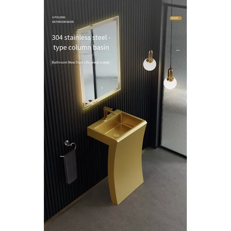 Modern Luxury Gold 304 Stainless Steel Column Basin Integrated Bathroom Faucet Combo for Hotel Home