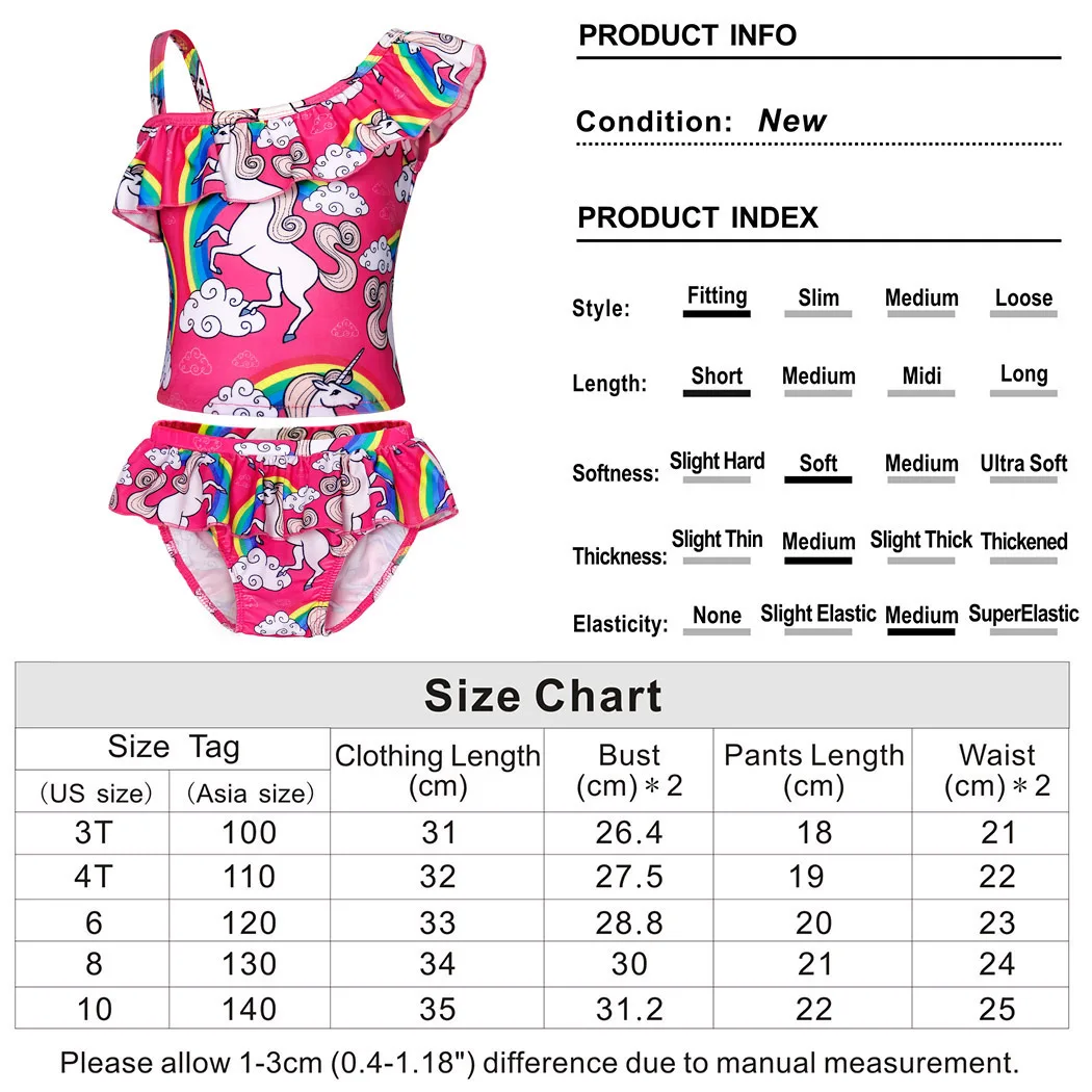 Girls Unicorn Two-Pieces Bikini Set Swimwear Swimsuit Kids Rainbow Tankini Beach Bathing Suit