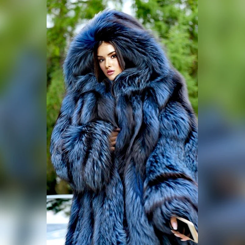 Natural Blue Fox Fur Overcoat Women Winter Thicken Luxury Outertwear Parkas 2022 New Genuine Warm Real Fox Fur Coats Female