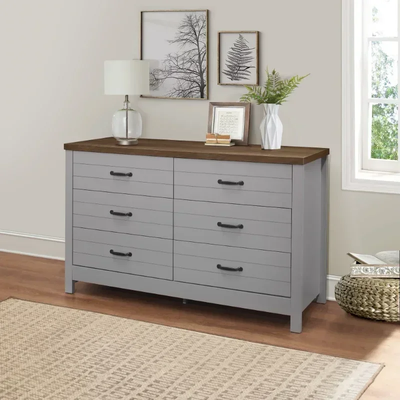 Lancaster Farmhouse Oak Top 6-Drawer , Gray, by Hillsdale Living Essentials bedroom furniture  dressers