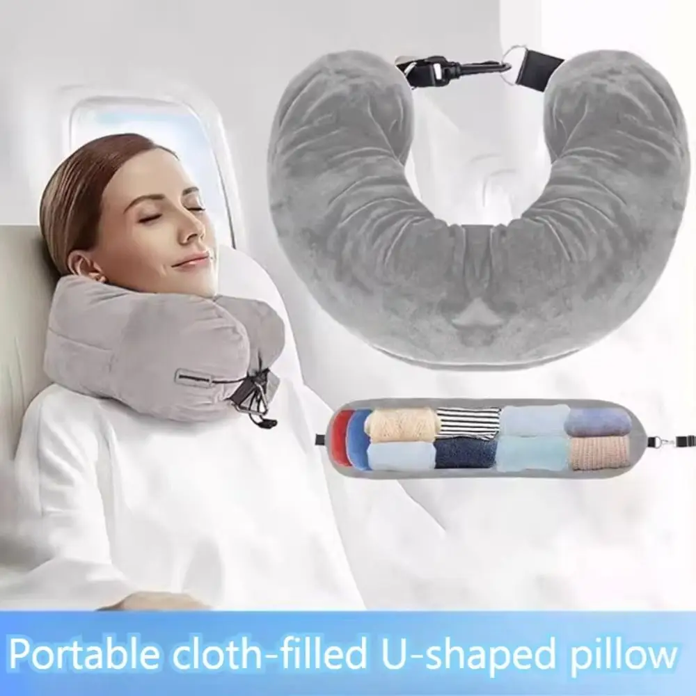

Waterproof Travel Neck Pillow Portable Adjustable Strap Fillable Pillow Comfortable Soft Cervical Pillow Extra Luggage